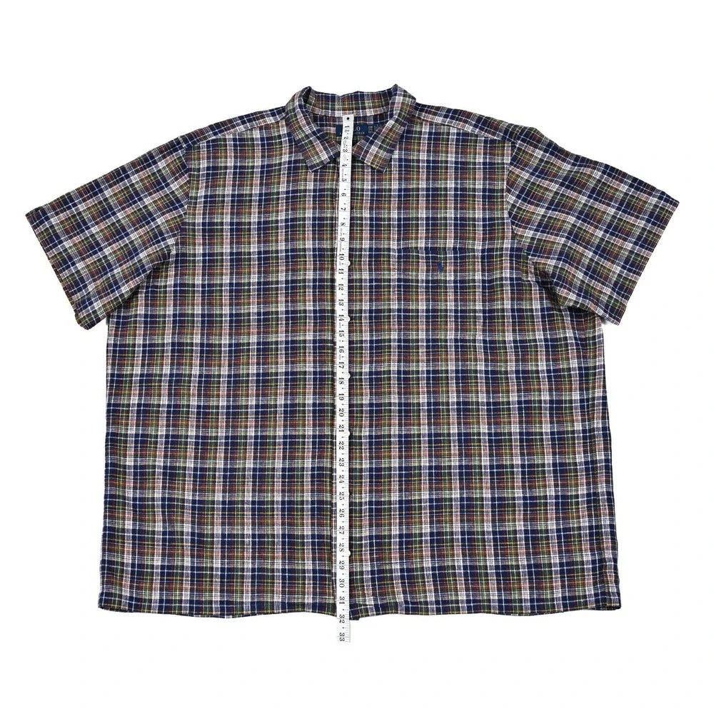 Polo Ralph Lauren Men's 2XB Multi Plaid Linen‎ Cotton Button Down Shirt S/S Pony